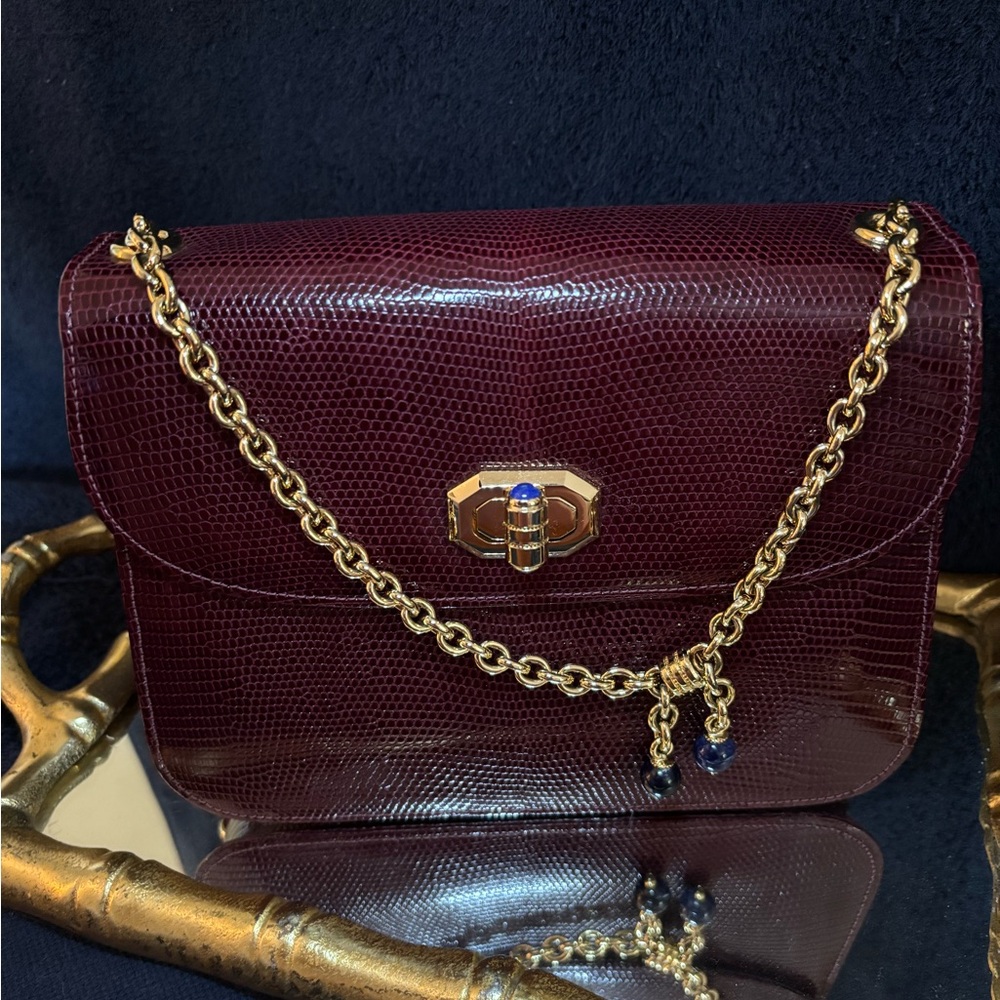 1960 Vintage Gucci Burgundy Lizard Handbag.